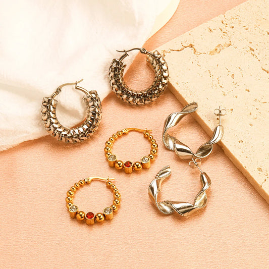 1 Pair Casual Classic Style Commute Spiral Twist Plating Inlay Stainless Steel Zircon Gold Plated Silver Plated Earrings