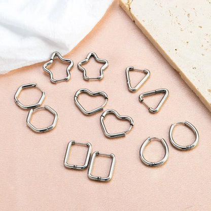 1 Pair Casual Classic Style Commute U Shape Square Heart Shape Plating Stainless Steel Silver Plated Earrings