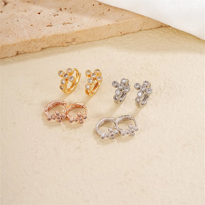 1 Pair Casual Classic Style Cross Copper Zircon Silver Plated Hoop Earrings