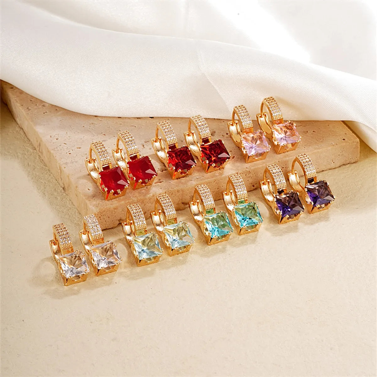 1 Pair Casual Classic Style Geometric Copper Zircon Drop Earrings