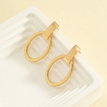 1 Pair Casual Classic Style Oval Plating Alloy Zinc Drop Earrings