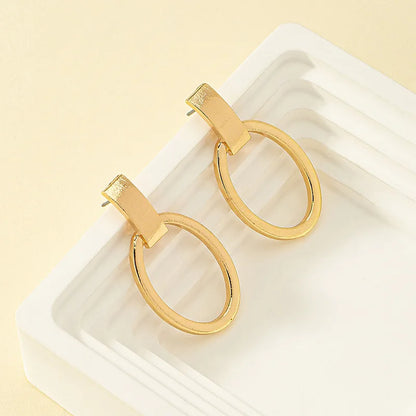 1 Pair Casual Classic Style Oval Plating Alloy Zinc Drop Earrings