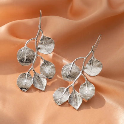 1 Pair Casual Classic Style Roman Style Asymmetrical Leaf Asymmetrical Plating Titanium Steel Drop Earrings