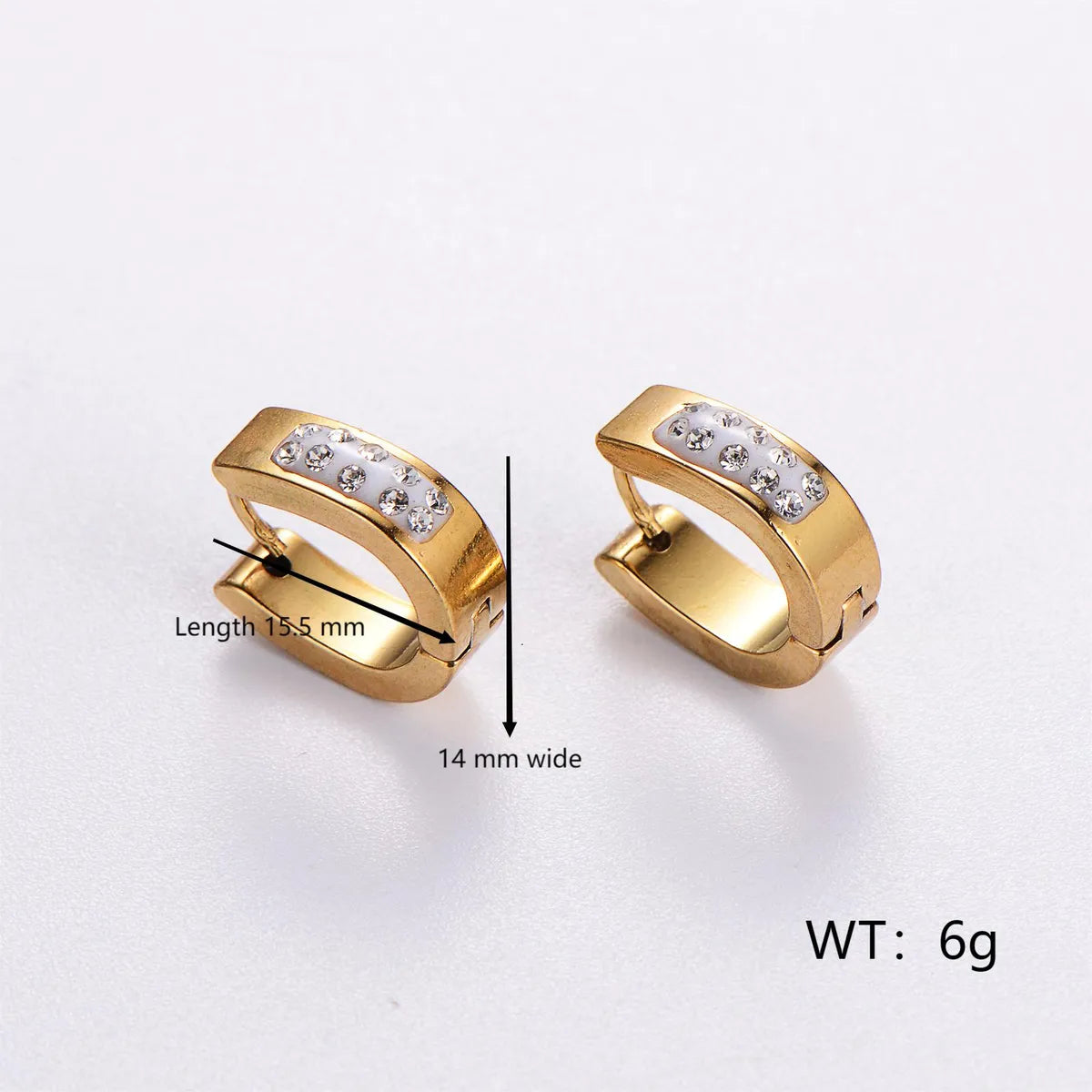 1 Pair Casual Classic Style Solid Color Plating Inlay Stainless Steel Rhinestones 18k Gold Plated Ear Clip