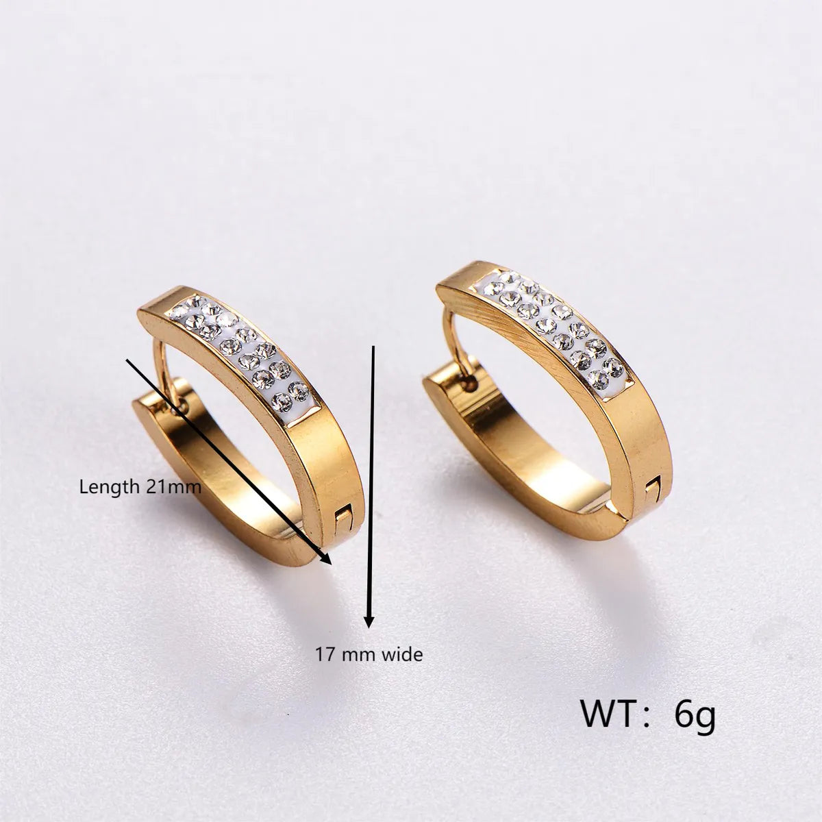 1 Pair Casual Classic Style Solid Color Plating Inlay Stainless Steel Rhinestones 18k Gold Plated Ear Clip