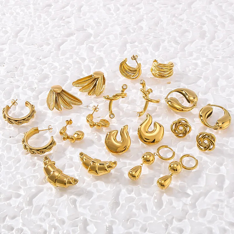 1 Pair Casual Classic Style Water Droplets Twist Polishing Plating Three-Dimensional 304 Stainless Steel 18K Gold Plated Ear Studs