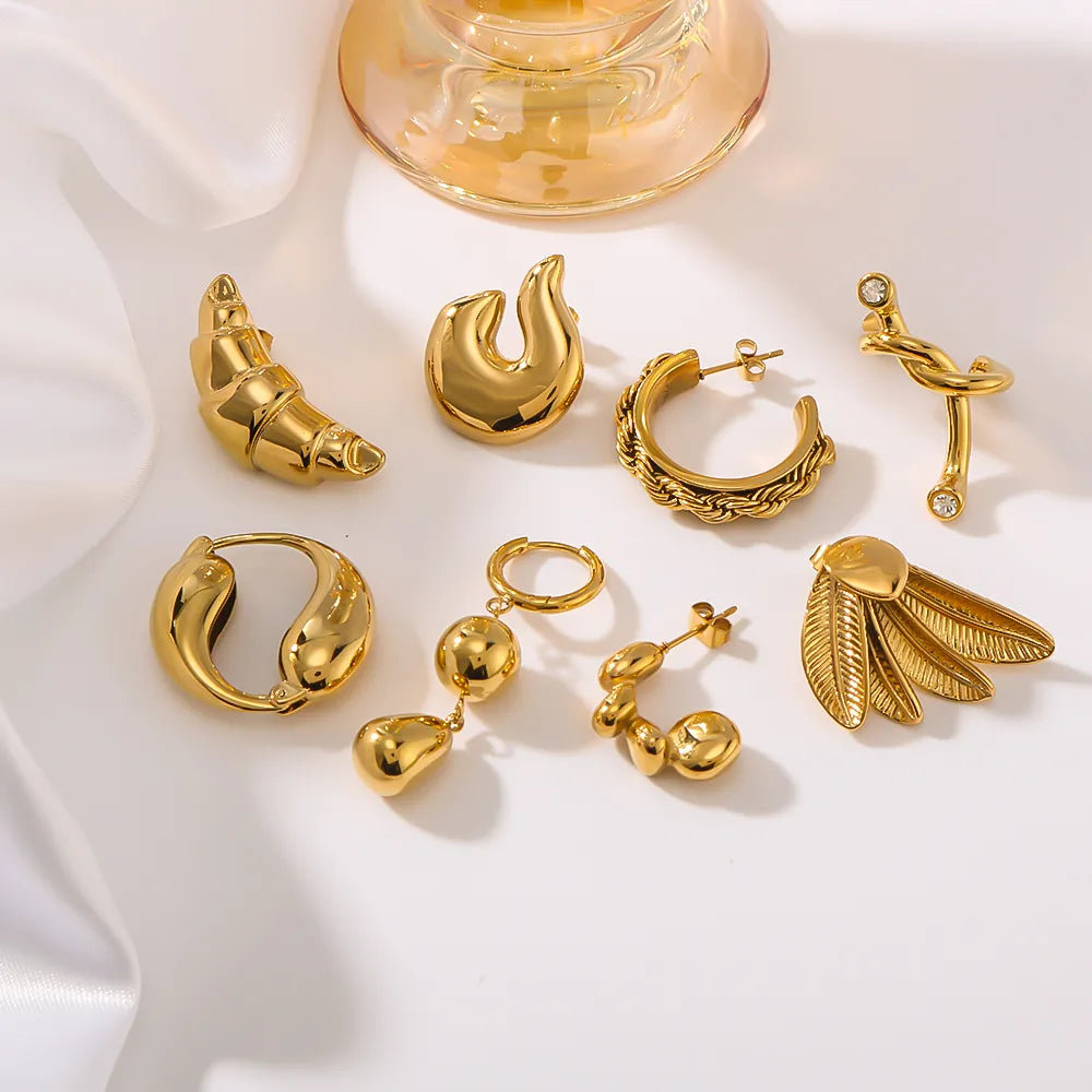 1 Pair Casual Classic Style Water Droplets Twist Polishing Plating Three-Dimensional 304 Stainless Steel 18K Gold Plated Ear Studs