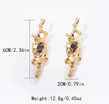 1 Pair Casual Classical Color Block Plating Carving Copper Artificial Gemstones 14K Gold Plated Drop Earrings