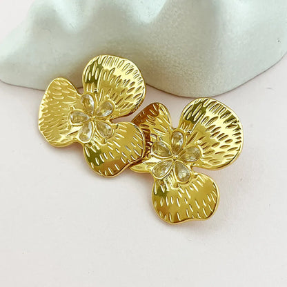 1 Pair Casual Classical Flower Plating Stainless Steel Gold Plated Ear Studs