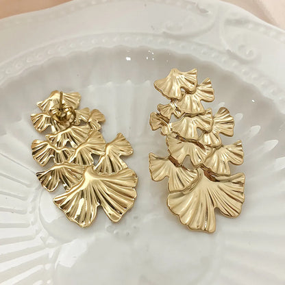 1 Pair Casual Classical Ginkgo Leaf Plating Stainless Steel Gold Plated Ear Studs