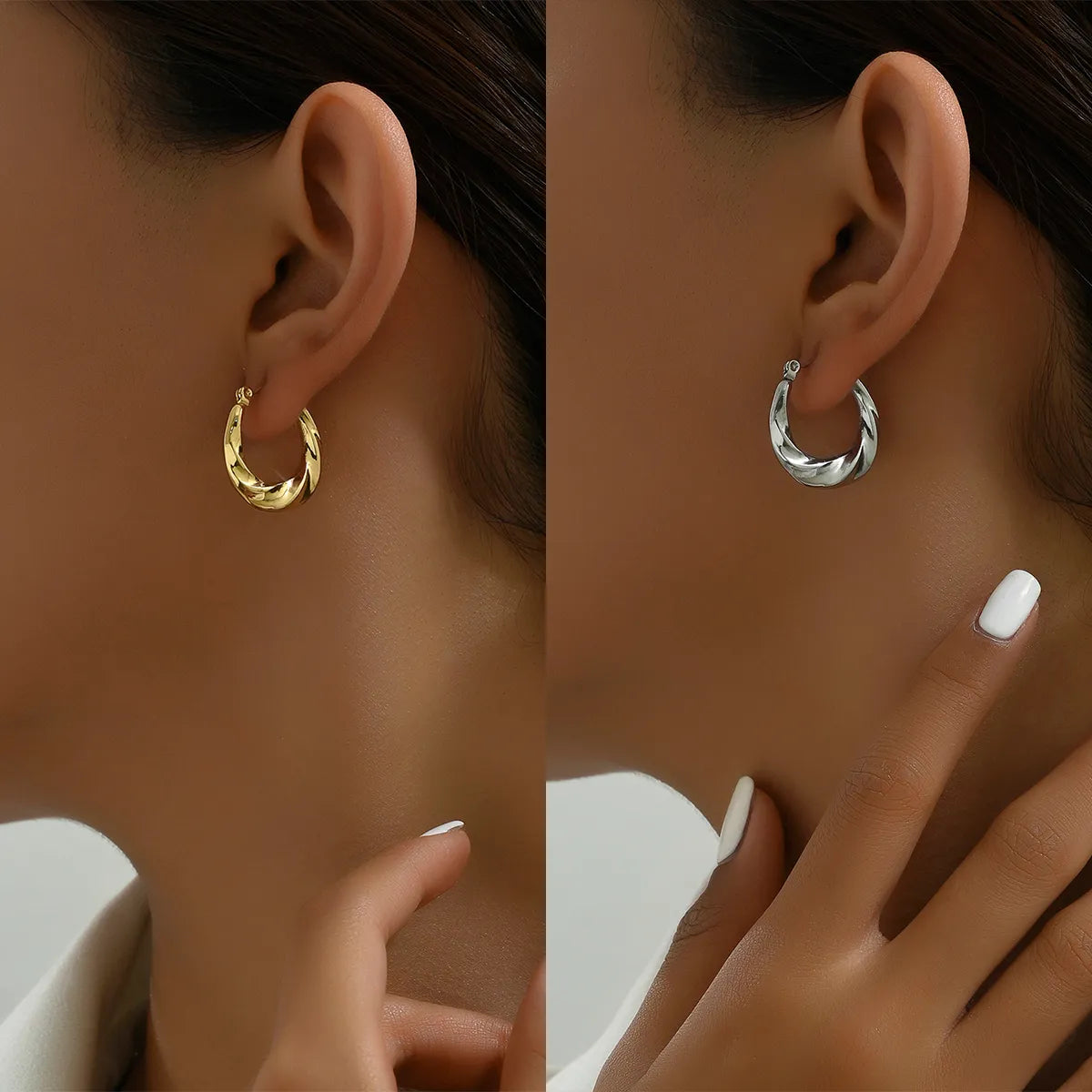 1 Pair Casual Commute Solid Color Plating Stainless Steel 18k Gold Plated White Gold Plated Earrings