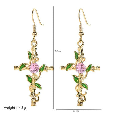 1 Pair Casual Cross Leaf Plating Metal Zircon 18k Gold Plated Drop Earrings