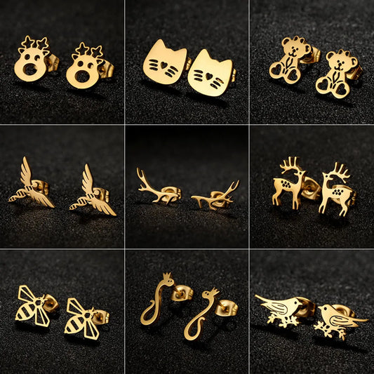 1 Pair Casual Cute Animal Plating Hollow Out Stainless Steel Ear Studs