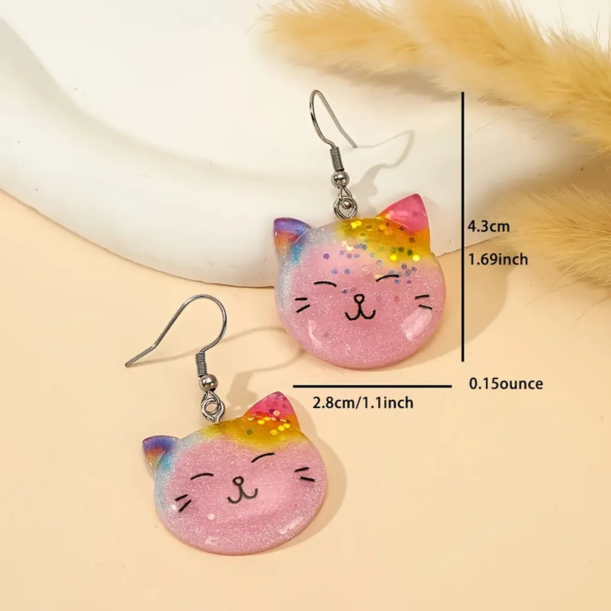 1 Pair Casual Cute Cat Resin Drop Earrings