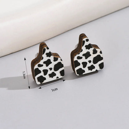 1 Pair Casual Cute Cow Pattern Leopard Wood Ear Studs