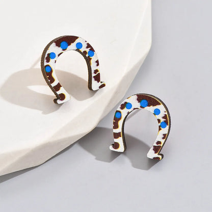 1 Pair Casual Cute Cow Pattern Leopard Wood Ear Studs