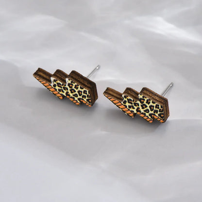 1 Pair Casual Cute Cow Pattern Leopard Wood Ear Studs