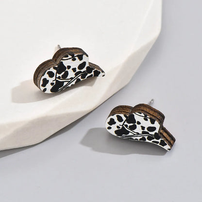 1 Pair Casual Cute Cow Pattern Leopard Wood Ear Studs