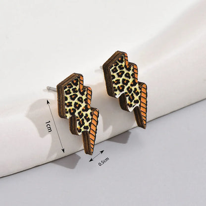 1 Pair Casual Cute Cow Pattern Leopard Wood Ear Studs