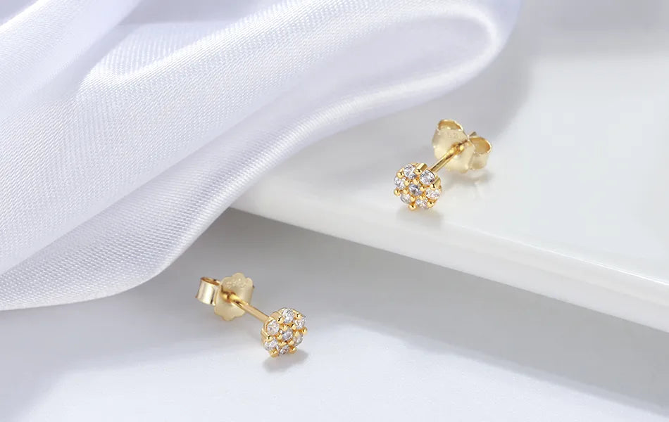 1 Pair Casual Cute Flower Plating Inlay Sterling Silver Zircon 14k Gold Plated Ear Studs