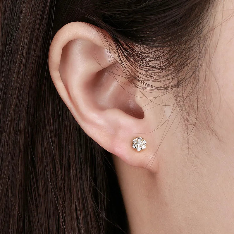 1 Pair Casual Cute Flower Plating Inlay Sterling Silver Zircon 14k Gold Plated Ear Studs