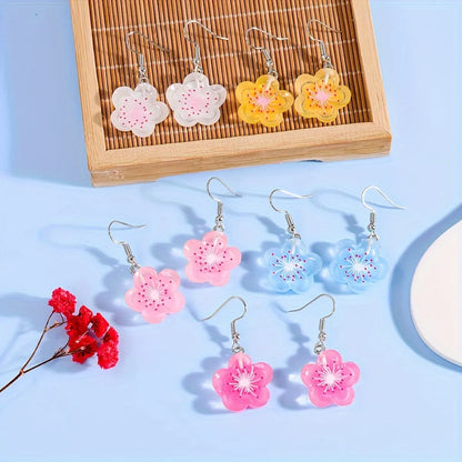 1 Pair Casual Cute Flower Resin Drop Earrings