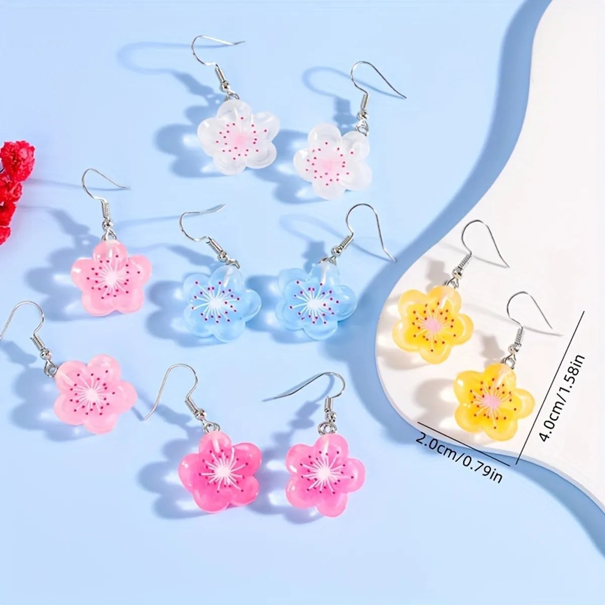 1 Pair Casual Cute Flower Resin Drop Earrings