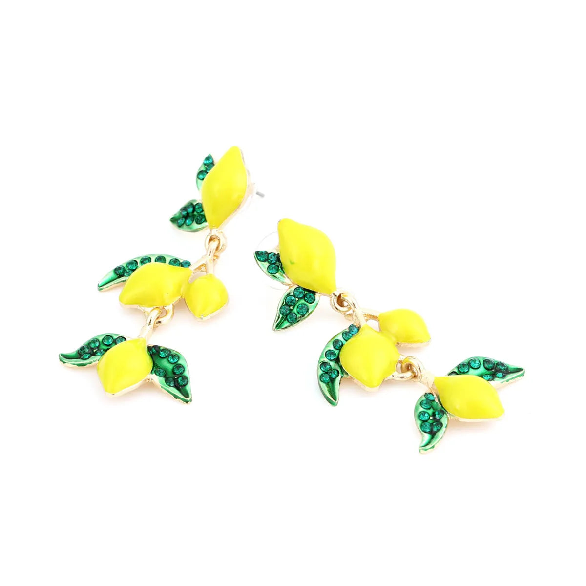 1 Pair Casual Cute Lemon Enamel Alloy Rhinestones Drop Earrings