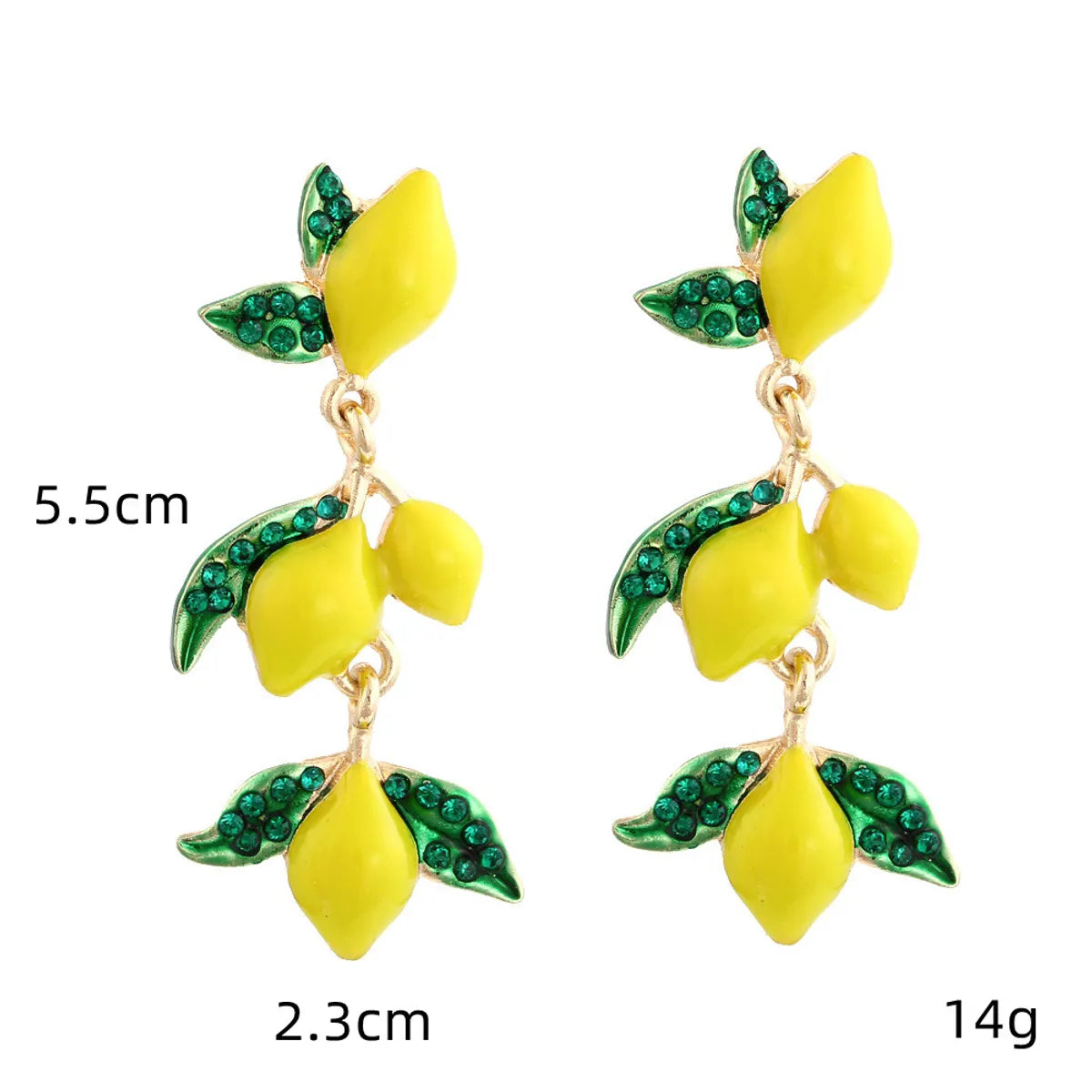 1 Pair Casual Cute Lemon Enamel Alloy Rhinestones Drop Earrings