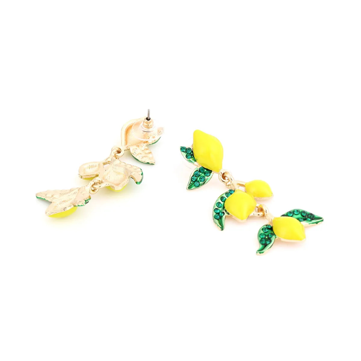 1 Pair Casual Cute Lemon Enamel Alloy Rhinestones Drop Earrings