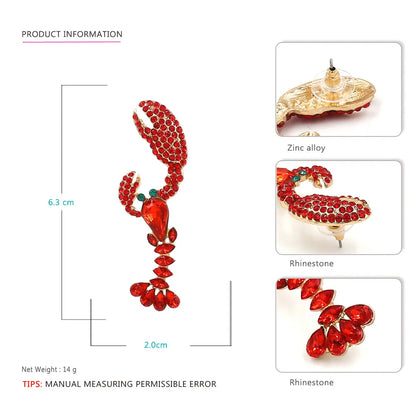 1 Pair Casual Cute Lobster Zinc Alloy Rhinestones Drop Earrings