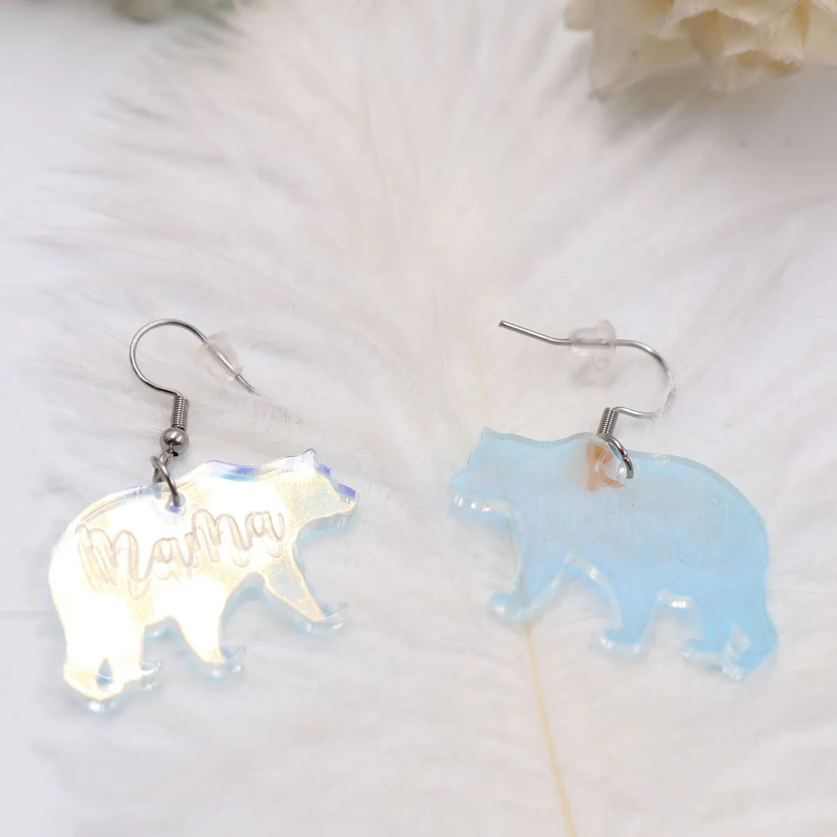 1 Pair Casual Cute MAMA Letter Bear Printing Arylic Drop Earrings