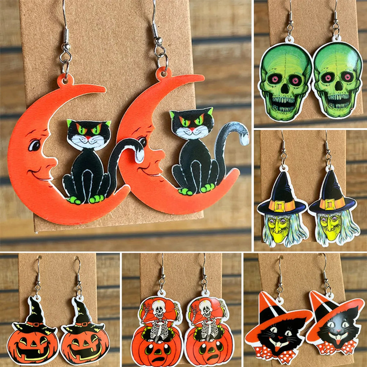 1 Pair Casual Cute Moon Cat Skull Arylic Drop Earrings