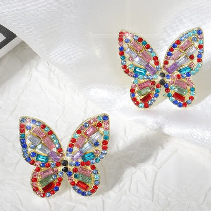 1 Pair Casual Cute Pastoral Butterfly Hollow Out Inlay Alloy Rhinestones 18K Gold Plated Ear Studs