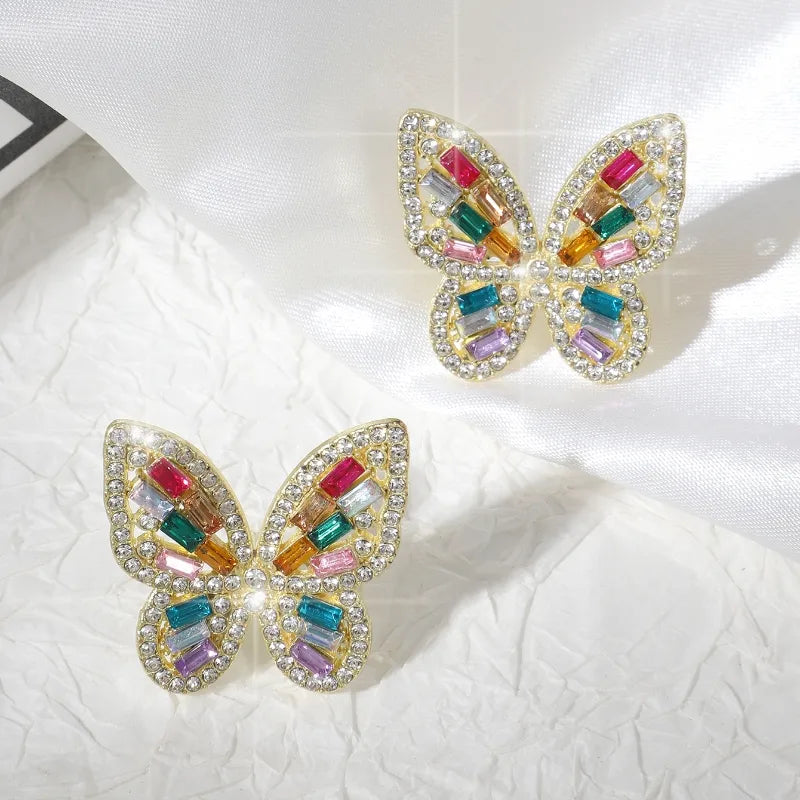 1 Pair Casual Cute Pastoral Butterfly Hollow Out Inlay Alloy Rhinestones 18K Gold Plated Ear Studs