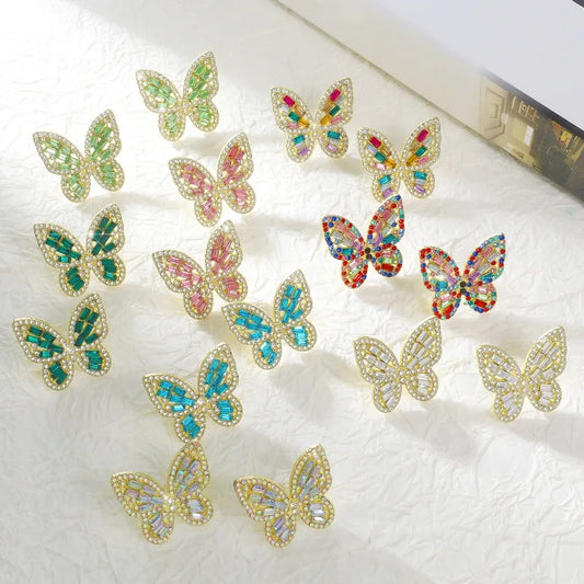 1 Pair Casual Cute Pastoral Butterfly Hollow Out Inlay Alloy Rhinestones 18K Gold Plated Ear Studs