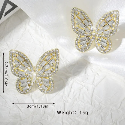 1 Pair Casual Cute Pastoral Butterfly Hollow Out Inlay Alloy Rhinestones 18K Gold Plated Ear Studs