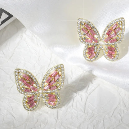 1 Pair Casual Cute Pastoral Butterfly Hollow Out Inlay Alloy Rhinestones 18K Gold Plated Ear Studs