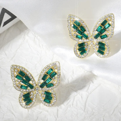 1 Pair Casual Cute Pastoral Butterfly Hollow Out Inlay Alloy Rhinestones 18K Gold Plated Ear Studs