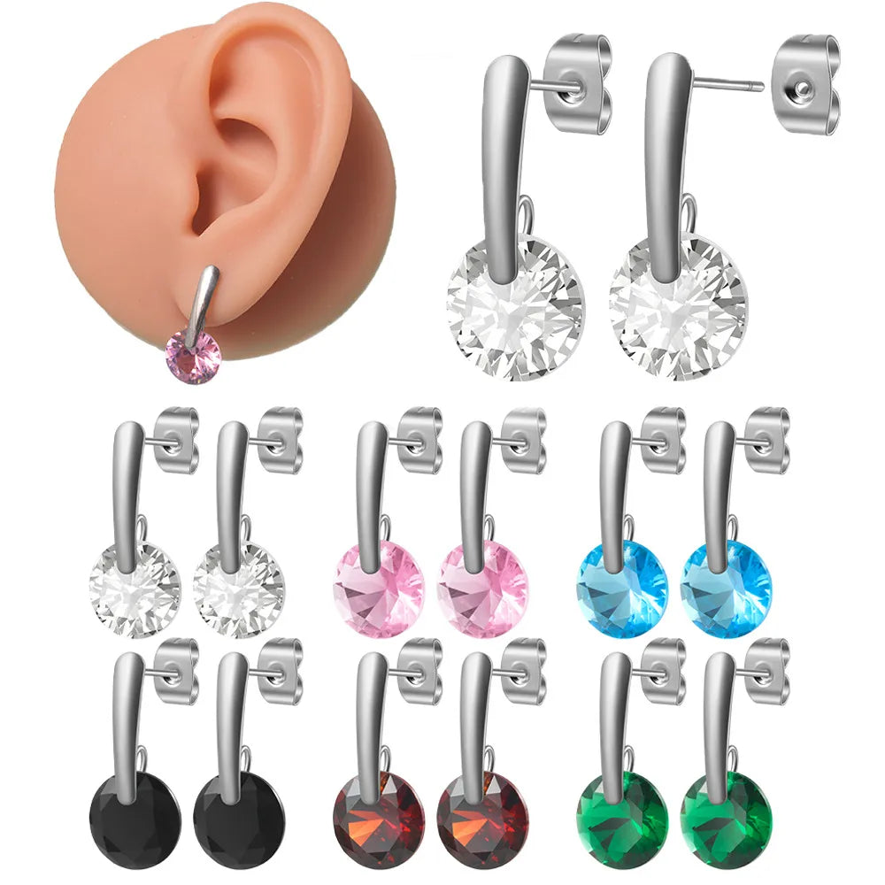 1 Pair Casual Cute Round Plating Inlay 304 Stainless Steel Zircon Zircon Ear Studs