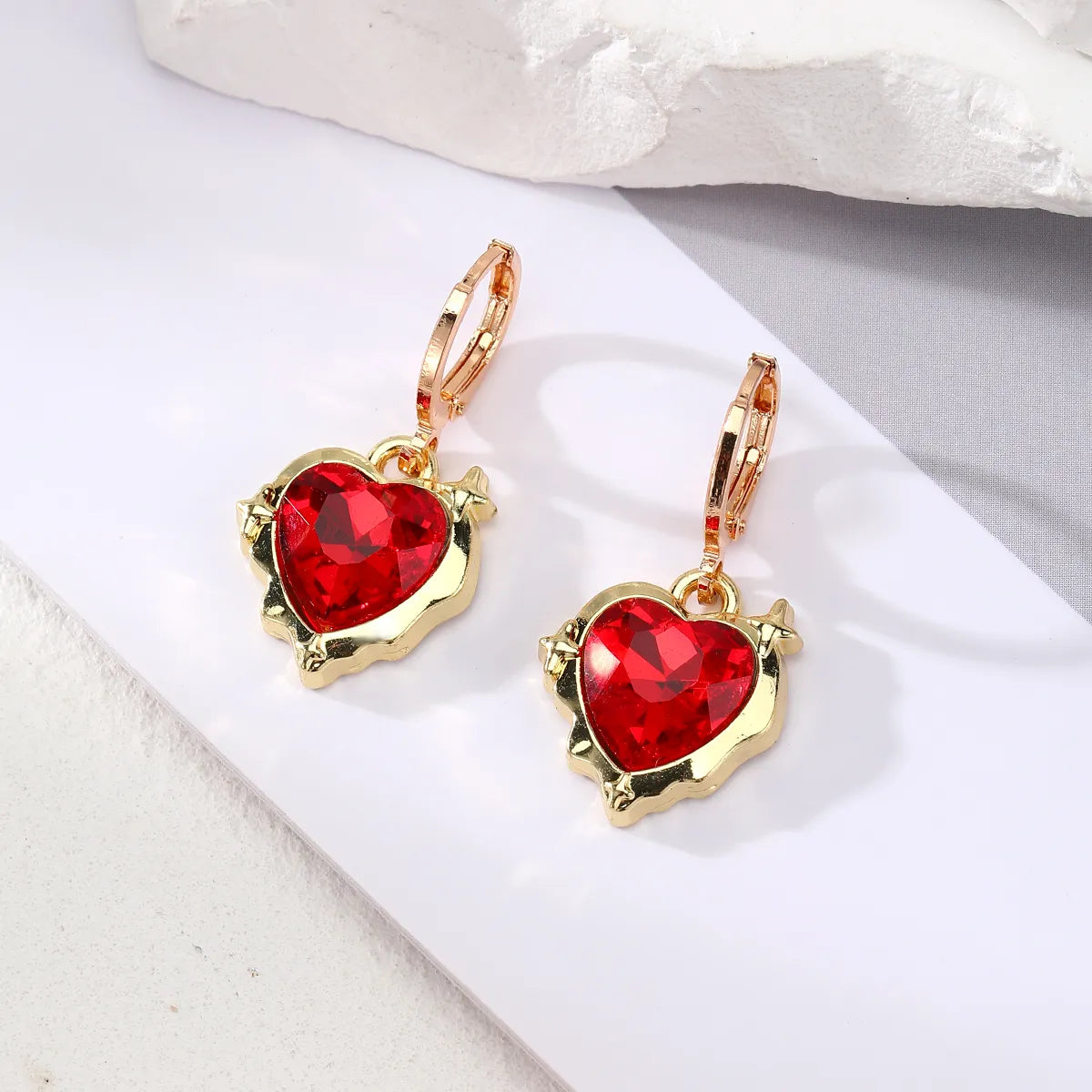 1 Pair Casual Cute Simple Style Heart Shape Artificial Crystal Alloy Drop Earrings