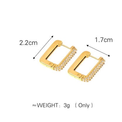 1 Pair Casual Cute Simple Style Solid Color Plating Inlay Stainless Steel Rhinestones 18K Gold Plated Earrings