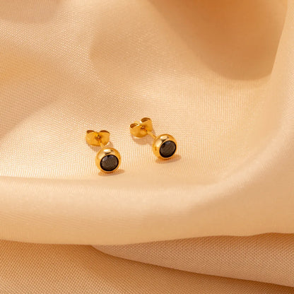 1 Pair Casual Cute Simple Style Solid Color Plating Inlay Stainless Steel Titanium Steel Zircon Gold Plated Ear Studs