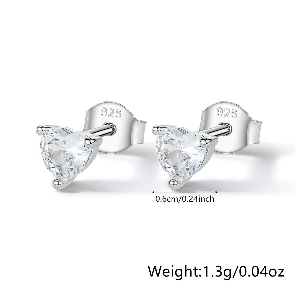 1 Pair Casual Cute Solid Color Heart Shape Plating Inlay Sterling Silver Zircon White Gold Plated Ear Studs