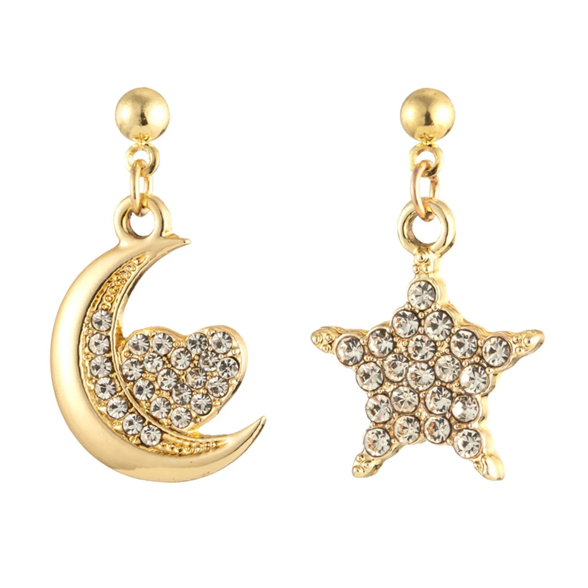 1 Pair Casual Cute Star Moon Alloy Rhinestones Gold Plated Silver Plated Drop Earrings