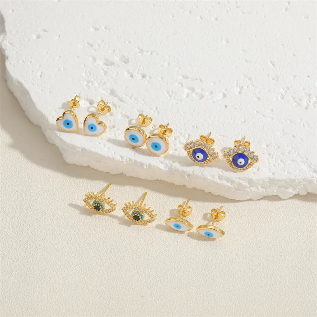 1 Pair Casual Cute Sweet Devil's Eye Epoxy Plating Inlay Copper Zircon 14k Gold Plated Ear Studs