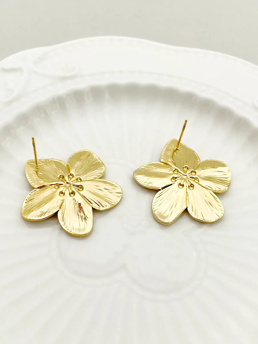 1 Pair Casual Cute Sweet Flower Stainless Steel Polishing Plating Gold Plated Ear Studs