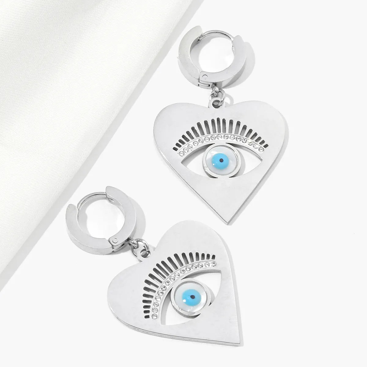 1 Pair Casual Devil's Eye Heart Shape Polishing Plating Inlay Titanium Steel Rhinestones Drop Earrings