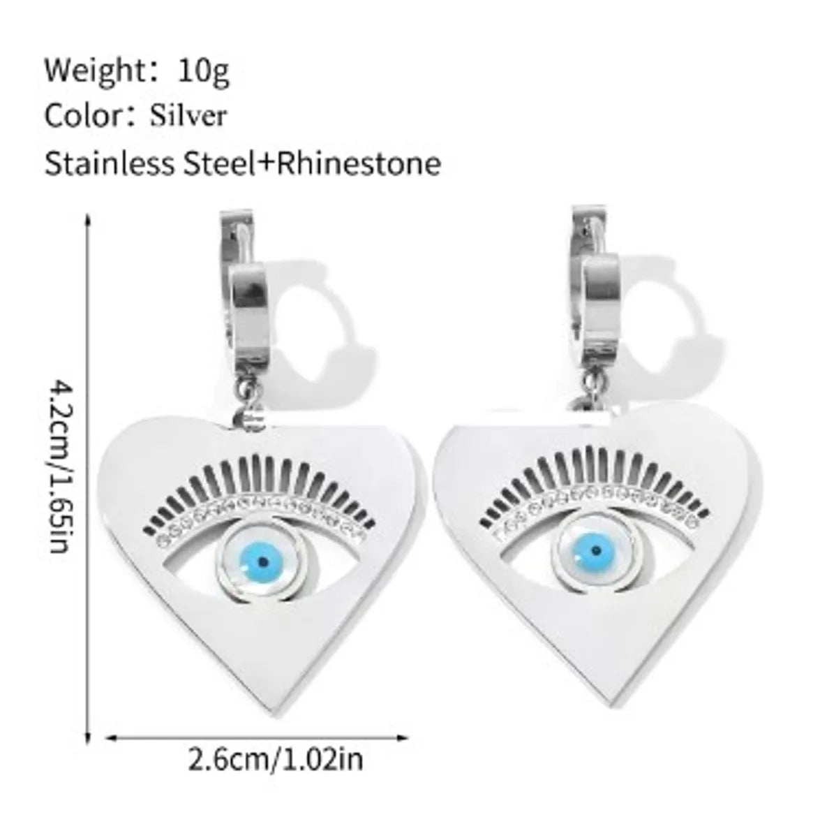 1 Pair Casual Devil's Eye Heart Shape Polishing Plating Inlay Titanium Steel Rhinestones Drop Earrings