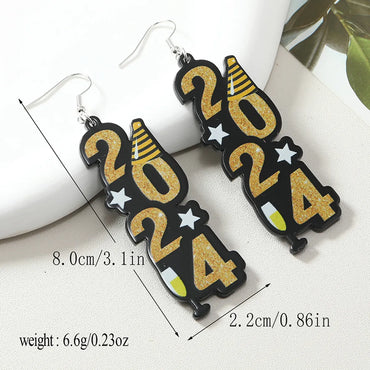 1 Pair Casual Doctoral Cap Number Star Painted Plating Arylic Silver Plated Drop Earrings